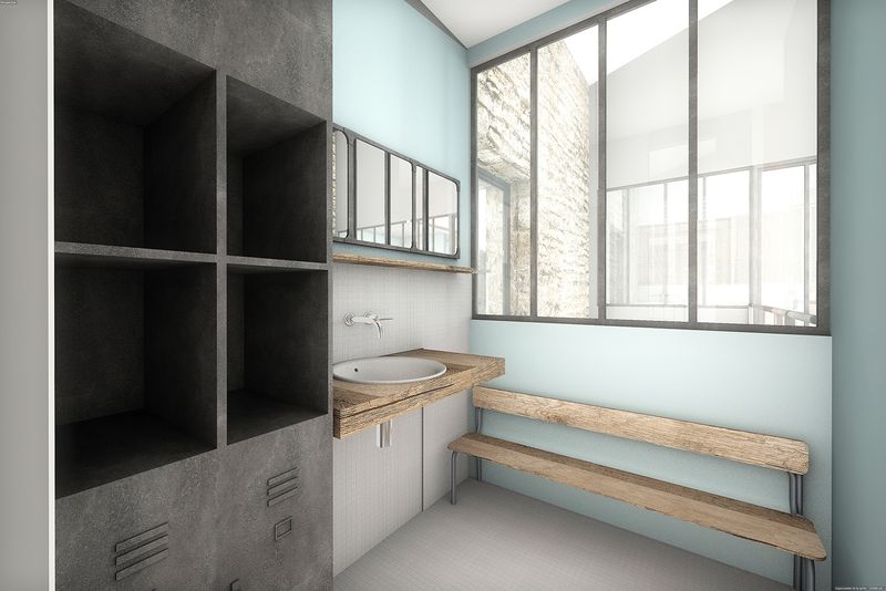Salle de bain réalisée en 3D par le cabinet de décoration et d'architecture réHome